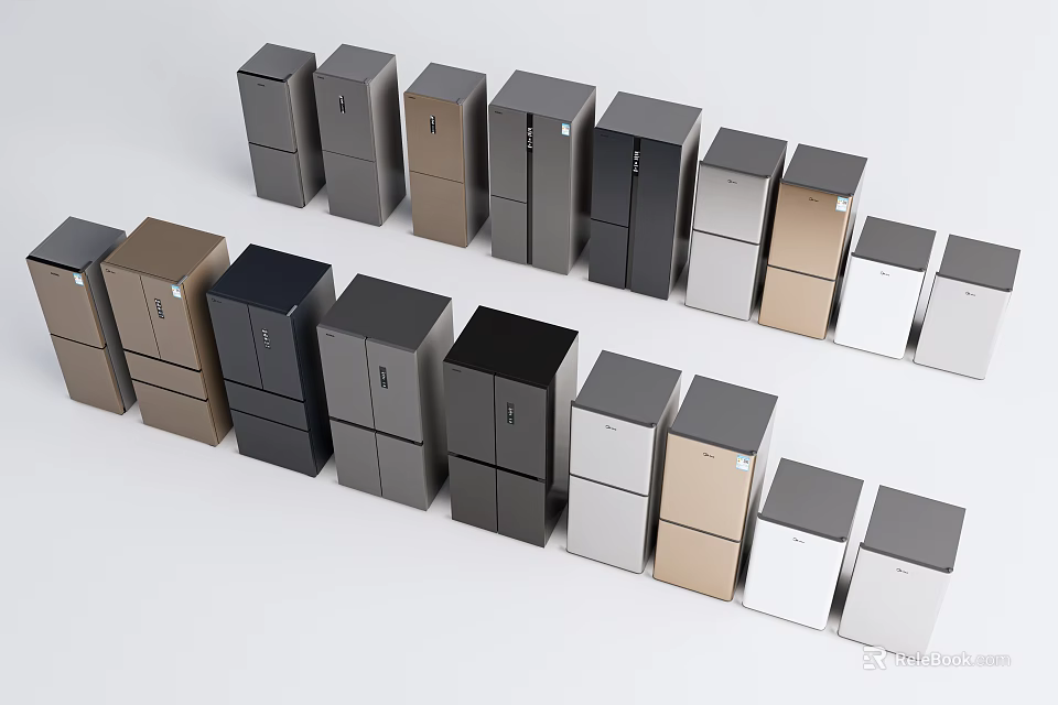 Various Modern Refrigerators With Different Colors And Stylish Designs For Home 3d model