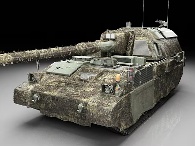 Camouflaged Military Tank Armored Vehicle With Modern Weapon System And Tracks 3d model