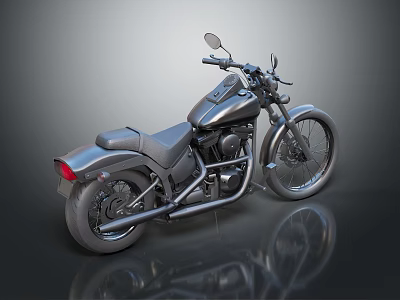 Classic Black Motorcycle With Single Seat Long Exhaust Pipes And Round Mirrors 3d model