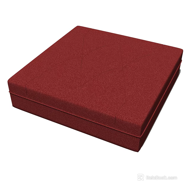 Elegant Red Upholstered Square Ottoman Bench With Intricate Stitched Design 3d model