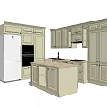Modern Kitchen Interior With Upper Lower Cabinets And Island Countertop 3d model