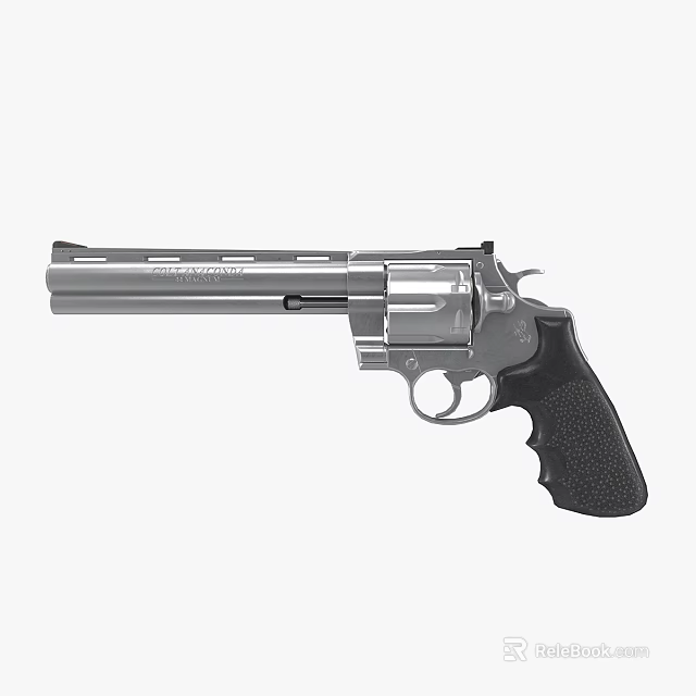 Classic Silver Revolver Featuring Black Grip Metal Barrel And Rotating Cylinder 3d model 