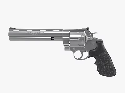 Classic Silver Revolver Featuring Black Grip Metal Barrel And Rotating Cylinder 3d model