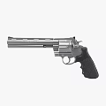 Classic Silver Revolver Featuring Black Grip Metal Barrel And Rotating Cylinder