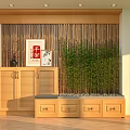 Entryway Hallway With Wooden Slat Partition Cabinet Bench And Bamboo Plant