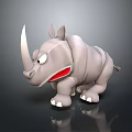 3D Cartoon Rhinoceros Model With Gray Body Open Mouth Large Horn And Shiny Floor