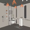 Modern Bathroom Interior With Glass Shower Enclosure Wall Mounted Toilet Marble Countertop And Large Mirror