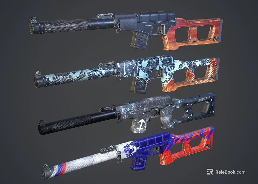 Modern Tactical Weapon Series With Colorful Pattern Designs And Various Decorative Details 3d model 