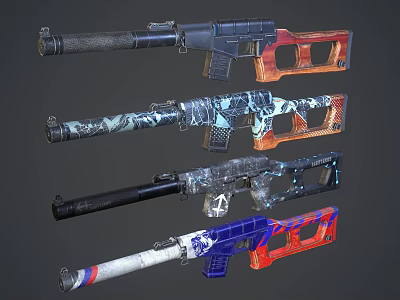 Modern Tactical Weapon Series With Colorful Pattern Designs And Various Decorative Details 3d model
