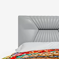 Modern Double Bed With Grey Leather Tufted Headboard And Colorful Patterned Blanket 3d model