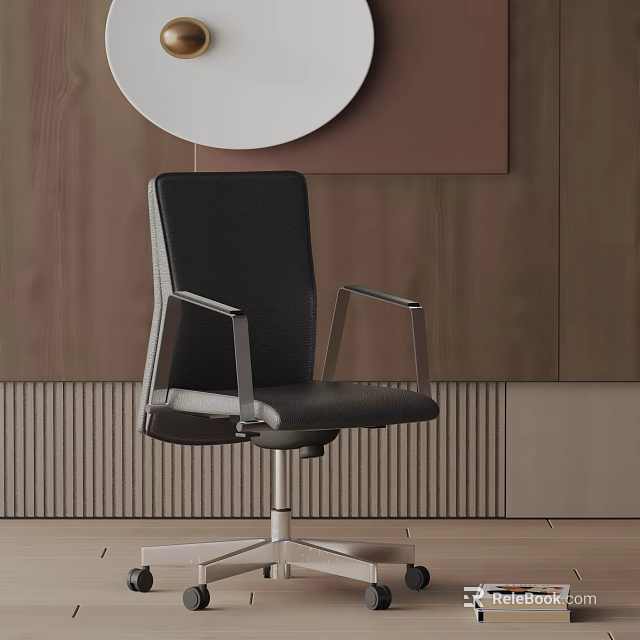 Modern Black Leather Office Chair With Metal Armrests And Swivel Wheel Base 3d model 