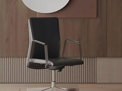 Modern Black Leather Office Chair With Metal Armrests And Swivel Wheel Base 3d model