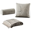 Minimalist Neutral Linen Pillow With Cylindrical Cushion And Soft Blanket