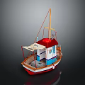 Vibrant Model Boat Featuring Red Roof White Hull Blue Cabin Foldable Canopy And Deck