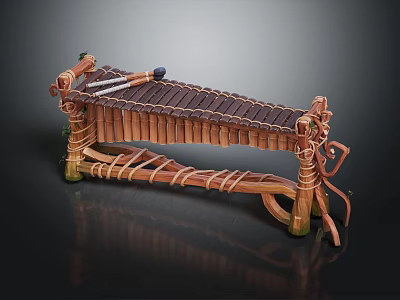 Handcrafted Wooden Xylophone Musical Instrument with Woven Details and Natural Design Elements 3d model