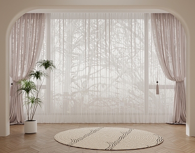 Modern universal curtain fabric curtain gauze curtain 3d model