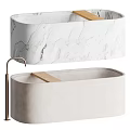 Stylish Bathtubs With Marble Texture Wooden Shelves And Copper Faucet