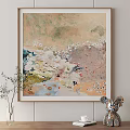 Abstract Wall Art Painting In Living Room With Green Plant And Decorative Ornament