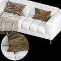 Elegant White Two Seater Sofa With Brown Cushions And Throw Blanket 3d model
