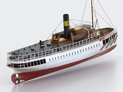 Vintage Steamship Model With White Hull Red Bottom Wooden Deck And Black Chimney 3d model Vintage Steamship Model With White Hull Red Bottom Wooden Deck And Black Chimney 3d model