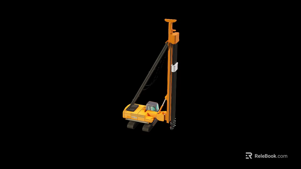 Yellow Industrial Drilling Rig With Crawler Chassis Long Drill Pipe And Operator Cabin 3d model 
