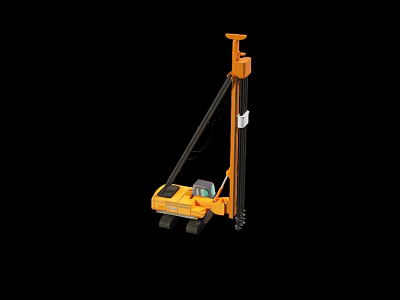 Yellow Industrial Drilling Rig With Crawler Chassis Long Drill Pipe And Operator Cabin 3d model