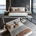 Modern Double Bed Design With Nightstands Decorative Lights And Window View 3d model