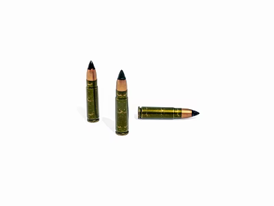 Three Green Ammunition Bullets With Black Tips On White Background 3d model