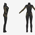 Black Tight Fitting One Piece Suit With Gold Accents And Long Sleeves
