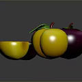 Fresh Red Yellow Purple Peaches And Plums With Green Leaves Whole And Sliced