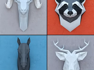 Geometric Modern Animal Wall Decor With Deer Raccoon Horse Head Designs And Colorful Backgrounds 3d model
