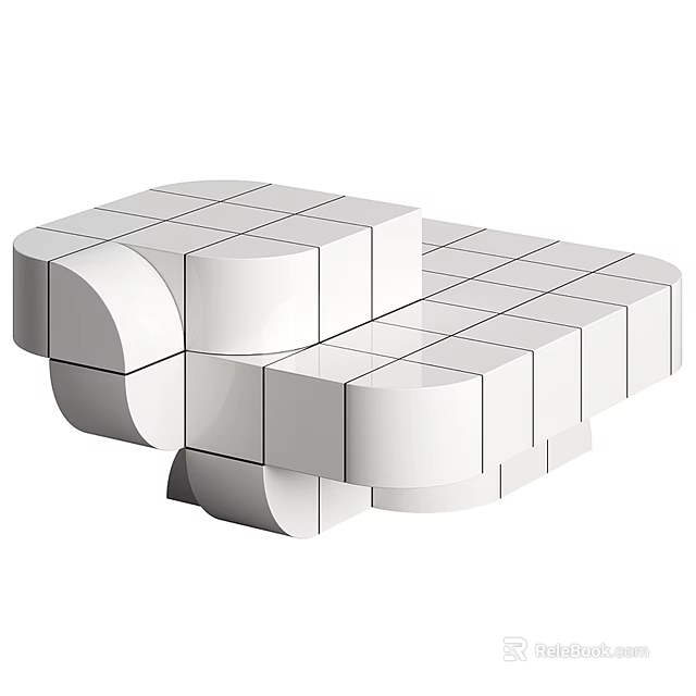 Modern Geometric Coffee Table With White Cube And Curved Blocks Unique Structure 3d model 