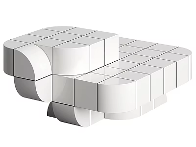 Modern Geometric Coffee Table With White Cube And Curved Blocks Unique Structure 3d model