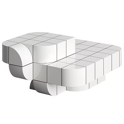 Modern Geometric Coffee Table With White Cube And Curved Blocks Unique Structure 3d model
