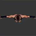 Muscular Shirtless Man In Dark Shorts With Arm Sleeves And Outstretched Arms On Gray Background
