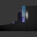 Cartoon Scene With Purple Rock Like Structures Blue Water Waves Characters And Floating Barrels