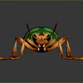 Colorful Beetle with Green Blue Shiny Back Orange Legs and Head Long Antennae 3D Render