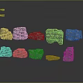 Gray Stone Blocks of Various Shapes and Sizes Floating on Gray Background with Reflections