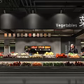 Supermarket Vegetable Section Display With Fresh Assorted Vegetables On Shelves And Signage