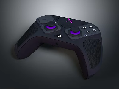 Modern Game Controller With Black Design Purple Buttons Pink X Logo And Textured Grips 3d model