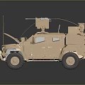 Armored Khaki Military Vehicle With Mounted Weapon System And Communication Antennas