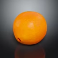 Fresh Ripe Juicy Orange With Round Shape Smooth Surface And Reflection On Dark Background