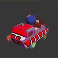 Colorful Toy Vehicle With Red White Blue Striped Design Blue Sphere And Antennas On Top