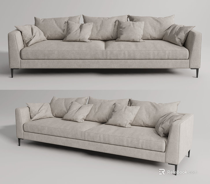 Modern Light Gray Fabric Two Seater Sofa With Plush Cushions And Metal Legs 3d model 