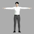 Man in White Shirt and Gray Pants with Arms Outstretched Against Gray Background 3d model