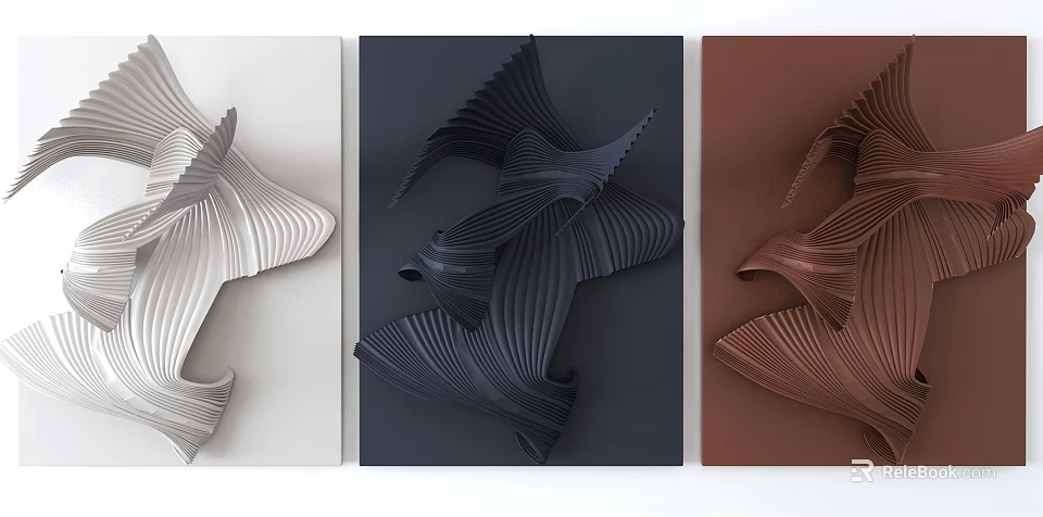 Stylish 3D Abstract Wall Decor With Wavy Texture In Three Colors 3d model 