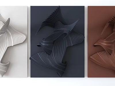 Stylish 3D Abstract Wall Decor With Wavy Texture In Three Colors 3d model