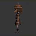 Detailed Skeleton Warrior 3D Character With Orange Armor Helmet And Spear