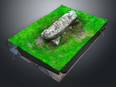 Natural Wooden Stone Decorative Piece With Green Grass Base And Textured Surface 3d model
