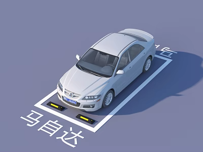 White Mazda Car Parked In Marked Parking Space With Clear Lines And Brand Logo 3d model